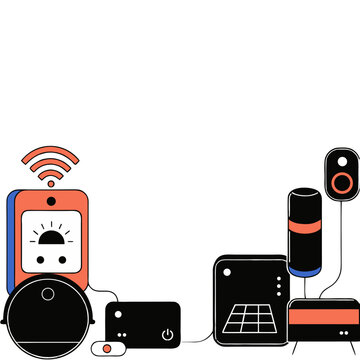 Collection of Modern Smart Home Automation Devices and Connected Internet of Things Technology Equipment