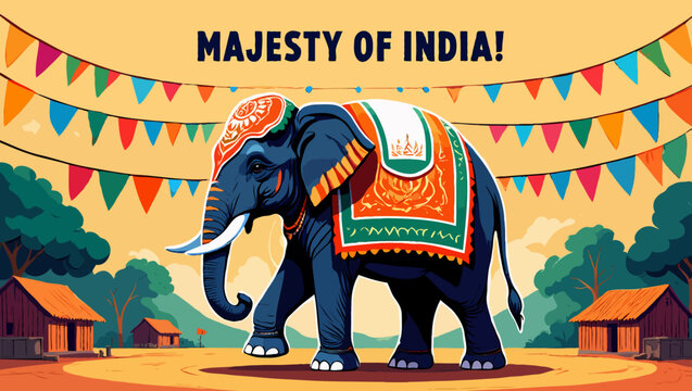 Decorated elephant with colorful flags celebrating the majesty india