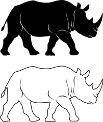 silhouette walking rhino isolated on white background © salmamuth