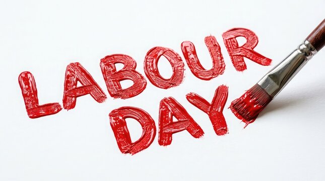 Labor day painted text with brush celebrating workers and the end of summer holiday