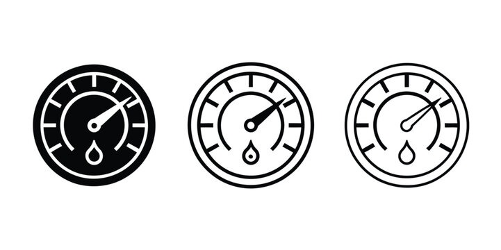 Hygrometer Icon Set with Silhouette, Bold Outline and Line Art Symbols for Humidity Measurement