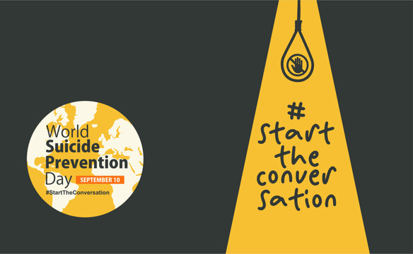 10 September - World Suicide Prevention Day 2026 Spotlight Banner with Symbolic Rope and #Start the Conversation Message Typography. Best for Campaign Banner, Poster, Social Media Post