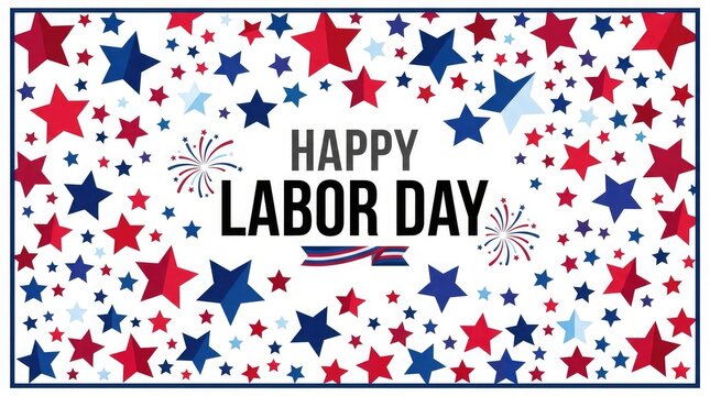 Happy labor day wishes with red white and blue star background
