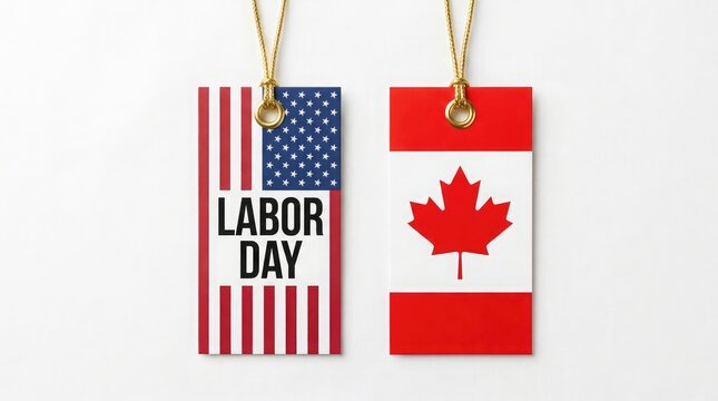 Labor day sale tags usa and canada flags for september holiday promotions and discounts
