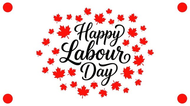 Festive labor day banner with maple leaves and calligraphy holiday celebration graphic