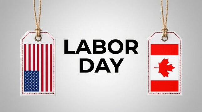 Labor day sale tags with usa and canada flags patriotic holiday promotion and discount graphics