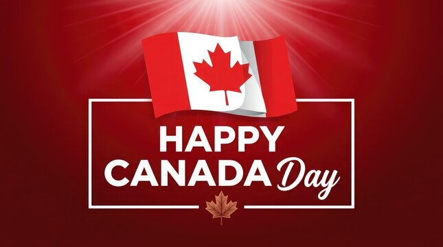 Canada day celebration graphic with waving flag and maple leaf national holiday design