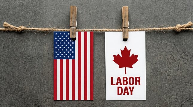 Labor day celebration united states and canada flags with festive decorations on textured background