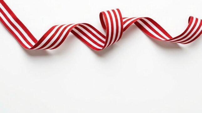 Labor day celebration red and white striped ribbon on white background for holiday marketing