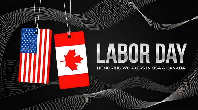 Labor day usa and canada celebration patriotic tags honoring workers with american and canadian flags