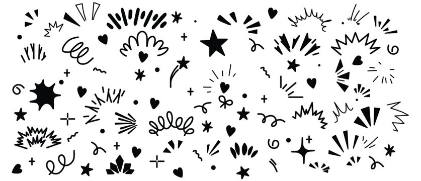 Hand Drawn Doodle Sparkles and Comic Explosion Elements Vector Set for Graphic Design and Social Media