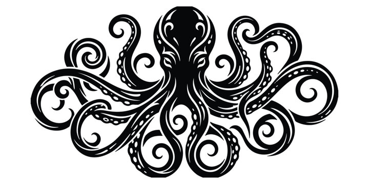Black octopus illustration on white
