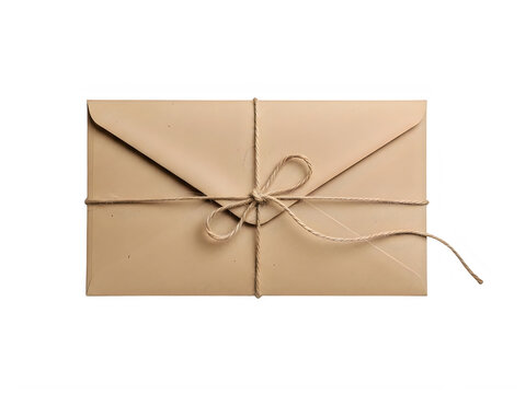 Classic paper envelope tied with a simple brown string isolated on transparent background