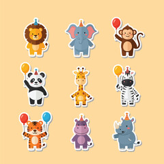 Obraz premium Sticker Style World Animal Day Flat Vector Icon Collection Set