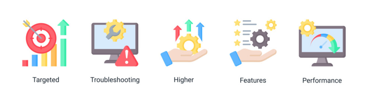 Network Operations icon set vector illustration featuring troubleshooting,performance,and internet service optimization concepts.