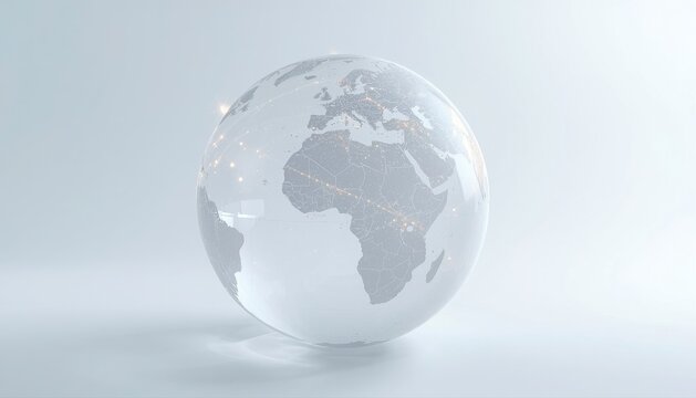 Minimalist transparent glass globe with world map detail three dimensional transparent minimalist business geography international education background continent location navigation
