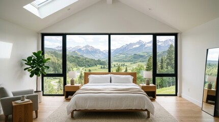 Fototapeta premium Chic and Modern White Attic Bedroom Corner with Stylish Design