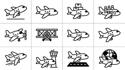 Clean aviation and airport line icon collection. © agus