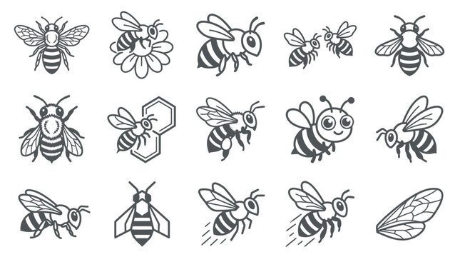 Artistic honey bee illustrations and honeycomb icons.