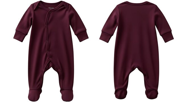 mockup of a dark wine color baby footed pajamas