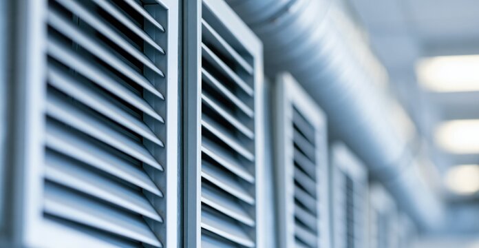 Industrial air vents and ventilation ducts in commercial interior