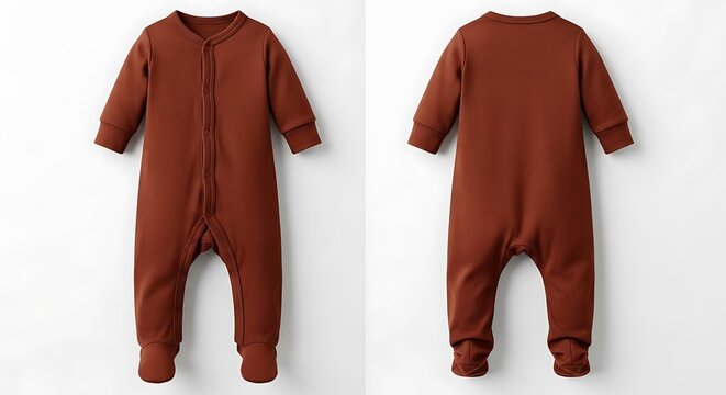 mockup of a dark rust color baby footed pajamas