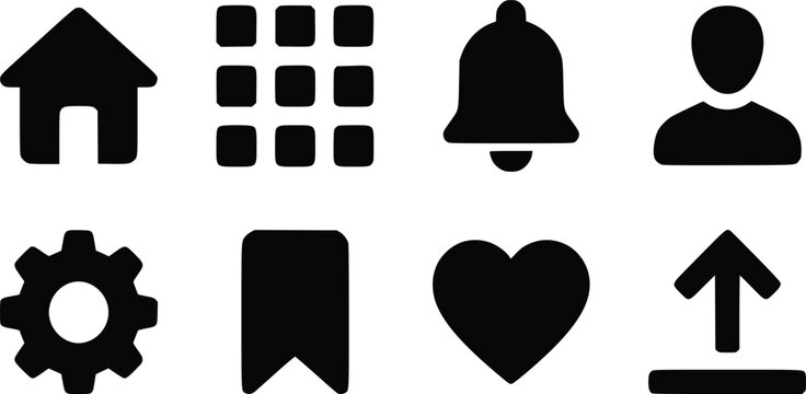 Set of black web and mobile application interface icons