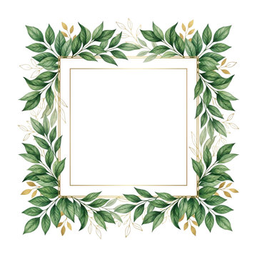 Elegant Watercolor Foliage Border with Double Gold Frame