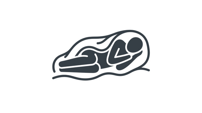 Person sleeping inside protective cocoon shape line art