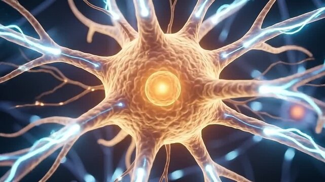 3d render brain neuron network showing signal transmission with glowing electric impulses and synapses illustrating intricate neural communication in detailed scientific visualization