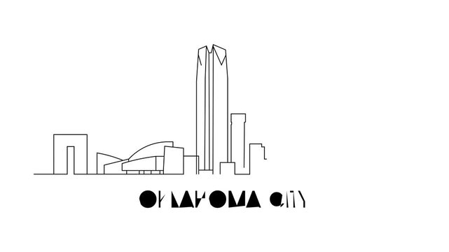 Simple line drawing shows Oklahoma City skyline