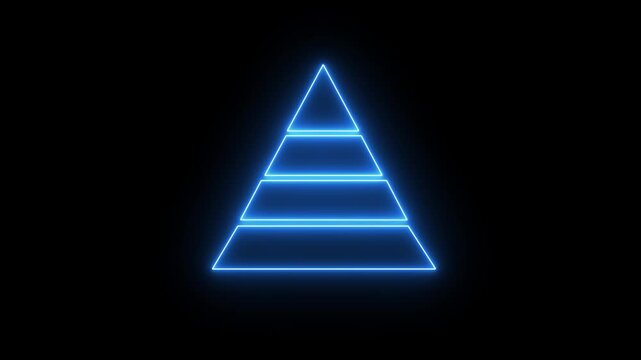 Glowing Neon Pyramid Icon, Symbol of Hierarchy and Structured Data, HD Video Motion Graphic Animation on Black Background.4K video