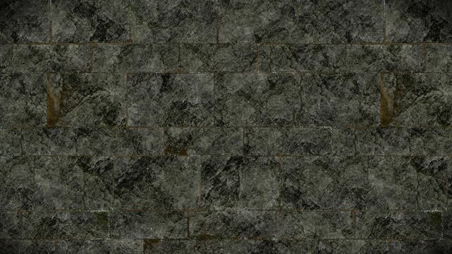 Abstract pattern background, dark grey rough stone tiles, weathered grunge texture, seamless loop video.