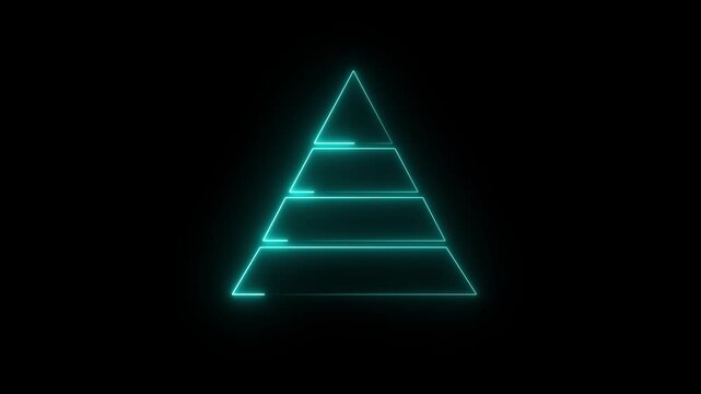 Glowing Neon Pyramid Icon, Symbol of Hierarchy and Structured Data, HD Video Motion Graphic Animation on Black Background.4K video