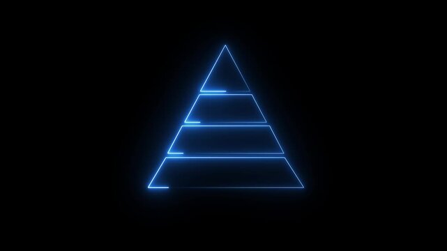 Glowing Neon Pyramid Icon, Symbol of Hierarchy and Structured Data, HD Video Motion Graphic Animation on Black Background.4K video