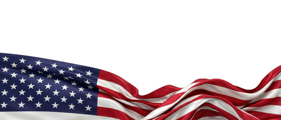 Waving american flag fabric banner with soft folds and stars isolated on transparent background for patriotic design elements with blue colors white stars against empty space PNG © Malik Hammad 