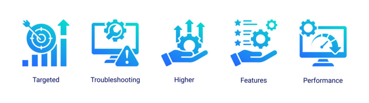 Network Operations icon set vector illustration featuring troubleshooting,performance,and internet service optimization concepts.