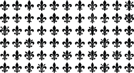 Fleur-de-lis silhouette vector design set with various vintage french royal lily emblems for pattern and logo creation © MSTNAJMA