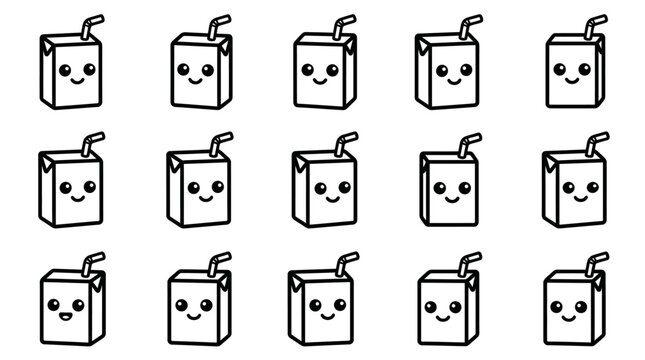Cute juice box character line art icons.