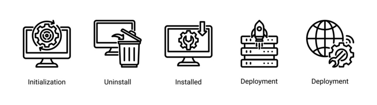 Deployment System icon set vector illustration featuring installation,deployment,and software configuration concepts.