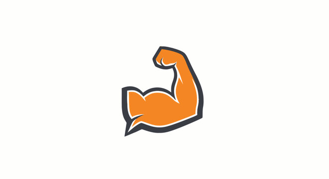 Orange flexing bicep arm icon representing strength fitness and bodybuilding power.
