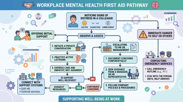 Offering Initial Workplace Support for Mental Health Awareness with Vector Icons and Steps