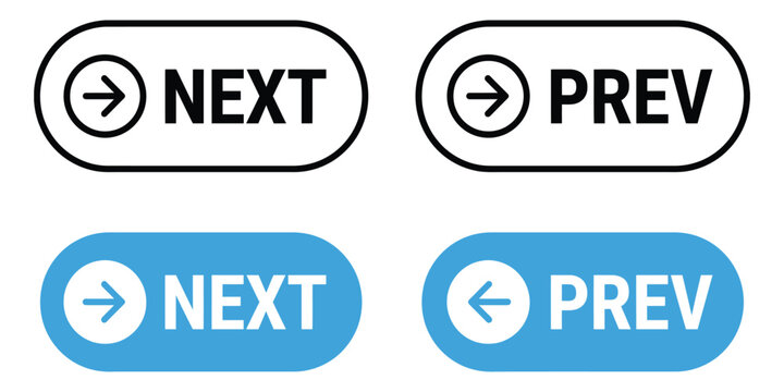 Navigation button styles comparing next and previous actions with modern interface controls and clean vector design for user experience.