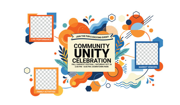 Community Unity Celebration Abstract Shapes Festive Banner Design