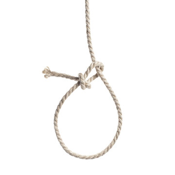 Natural braided lasso rope with tied loop, isolated on cutout transparent background