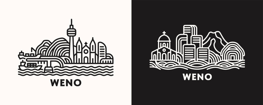 Weno Chuuk Micronesia Lagoon Cityscape Line Art