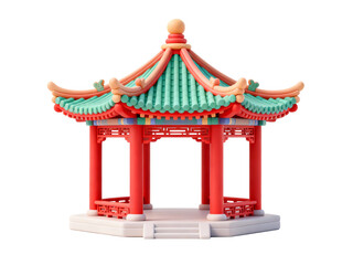 Fototapeta premium A traditional Chinese pavilion with green tiles roof, red pillars, and exquisite ornamental details.
