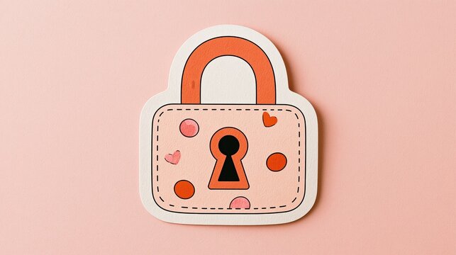 Cute cartoon padlock icon with hearts and polka dots, symbolizing love and security