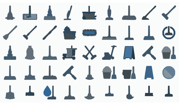 Editable floor mop icon pack with household cleaning equipment vector collection isolated on white background