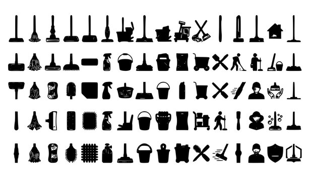 Modern floor mop cleaning equipment icon collection editable flat vector isolated on white background